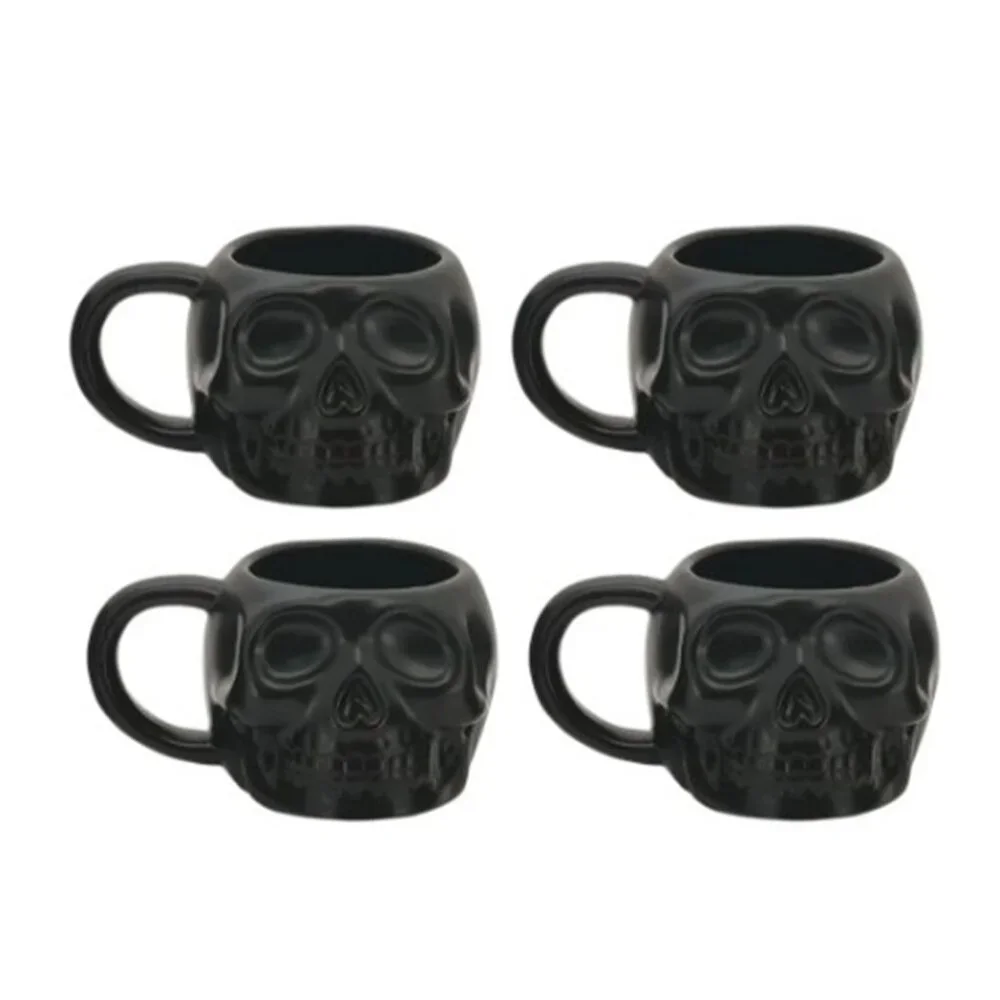 NEW Skull Mug Set of 4 Stackable Mugs Dia De Los Muertos Skulls Halloween Stone